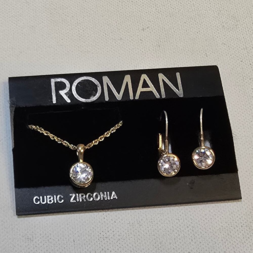 Roman Vintage Deadstock cubic Zirconia necklace and earrings New
